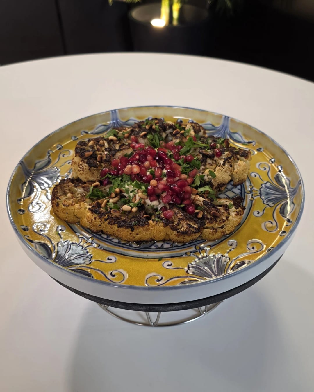 Cauliflower "Steak" with Hummus and Pomegranate Sauce - recipe
