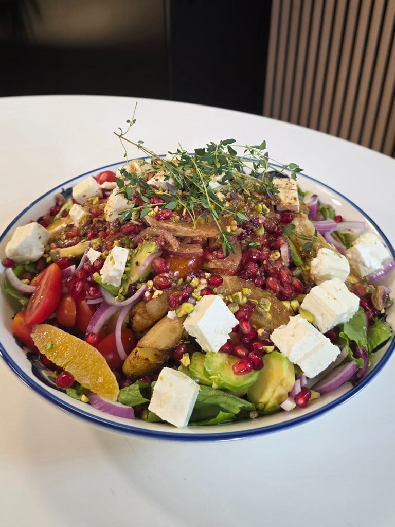 Festive Salad with Crispy Potatoes and Almond Butter Dressing - recipe