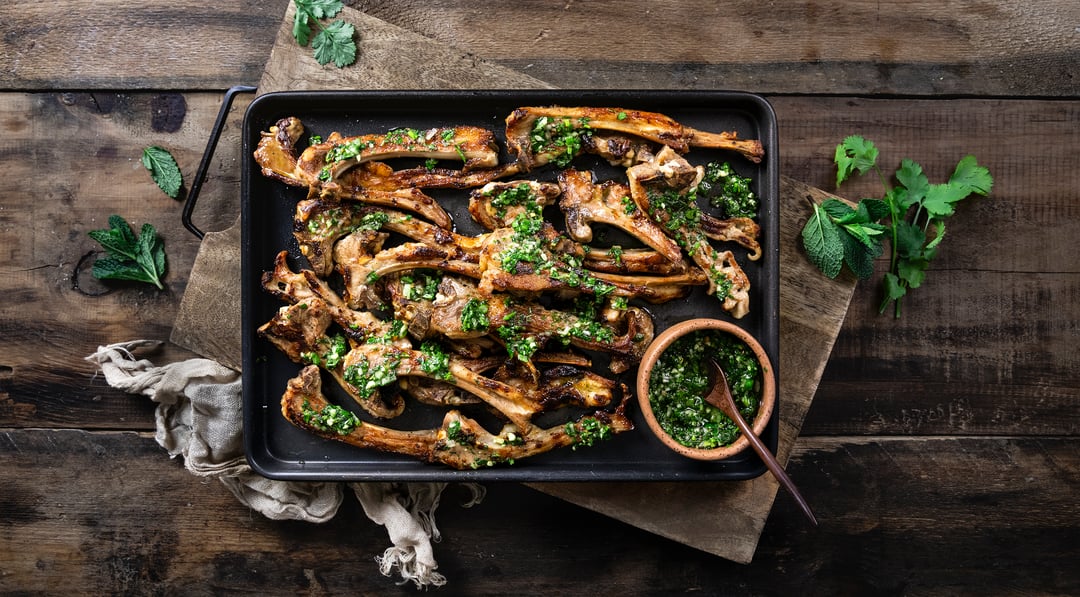 Grilled Lamb Chops with Green Chimichurri Sauce - Video recipe thumbnail