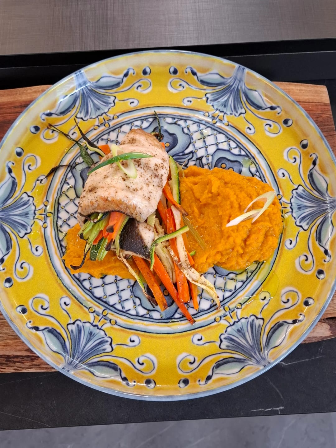 Sea Bass with Sweet Potato Puree - recipe