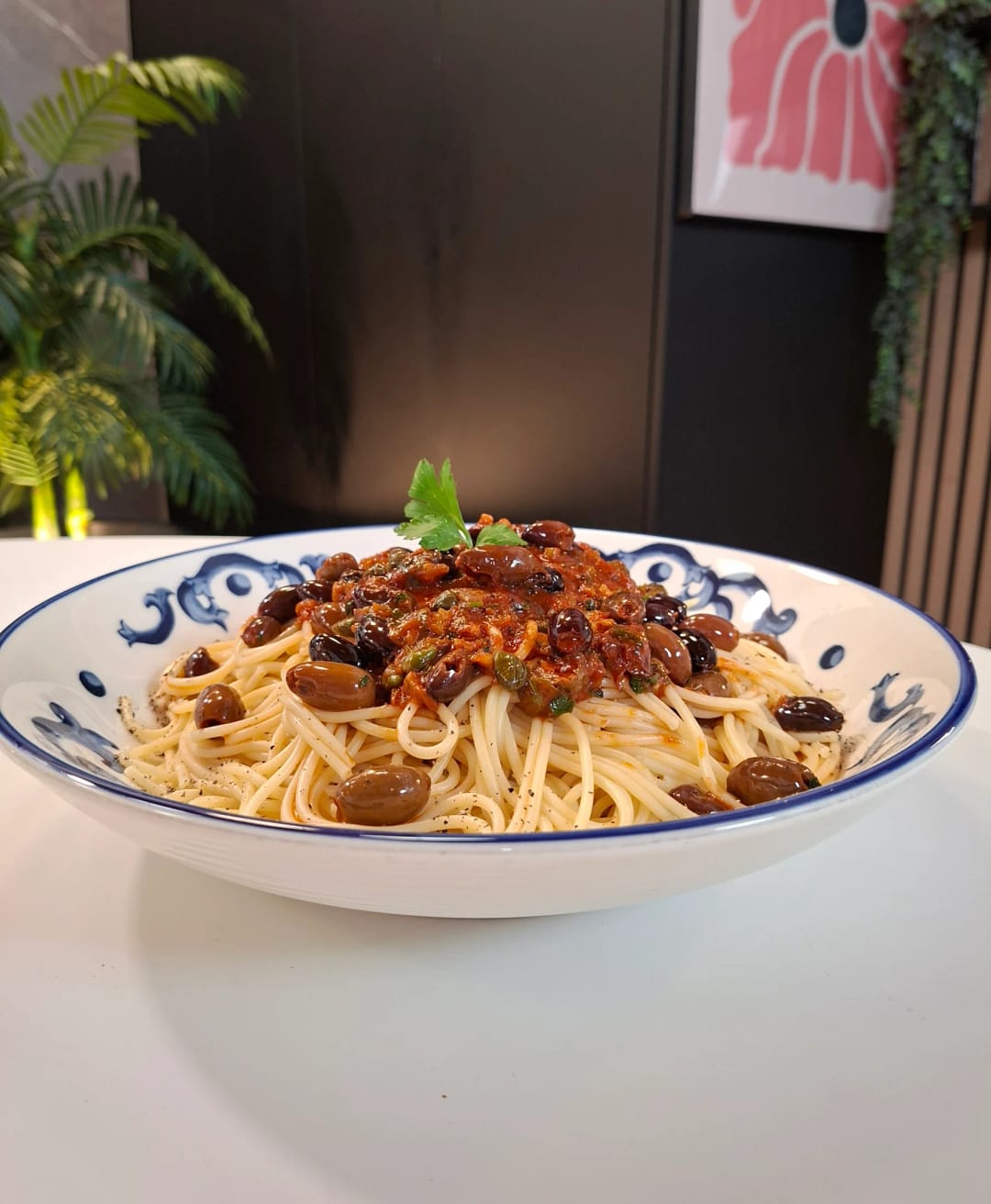 Spaghetti with Olives, Tomato, and Capers - recipe